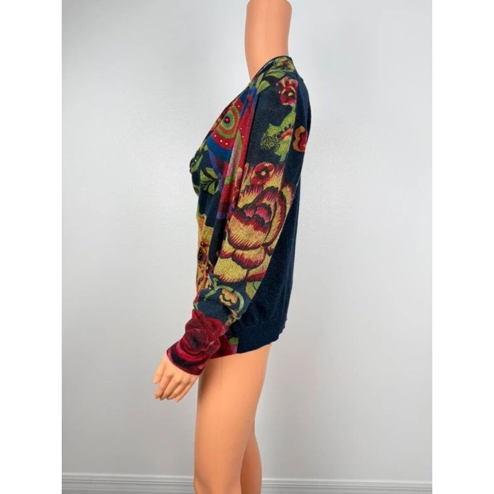 Desigual Rhinestone-Embellished Art Print Wrap Cardigan Sweater Metallic - Picture 2 of 12